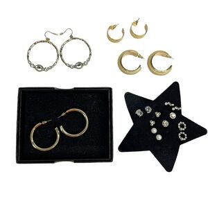 Lot of 10 Pairs of Hoops & Stud Pierced Earrings: LOFT AVON